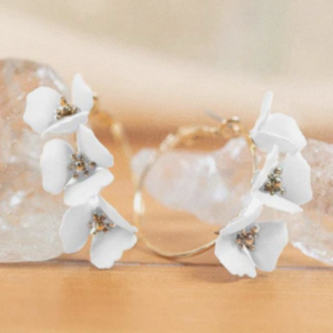 White Floral Crystal Hoop Earrings
