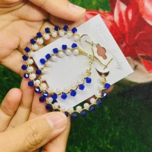 Royal Blue Pearl Beaded Hoop Earrings