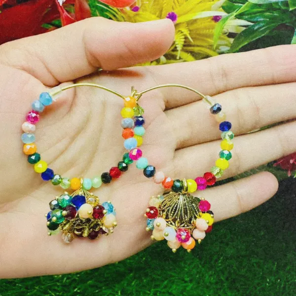 Pearl Bloom Hoop Jhumki Earrings - Image 3